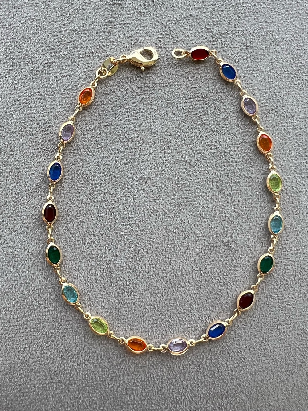 Gold Filled Multicolor Cubic Zirconia Link Chain Anklet